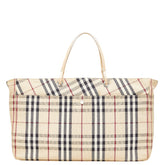 バーバリー ノバチェック トートバッグ ハンドバッグ ベージュ キャンバス レザー レディース BURBERRY 【中古】